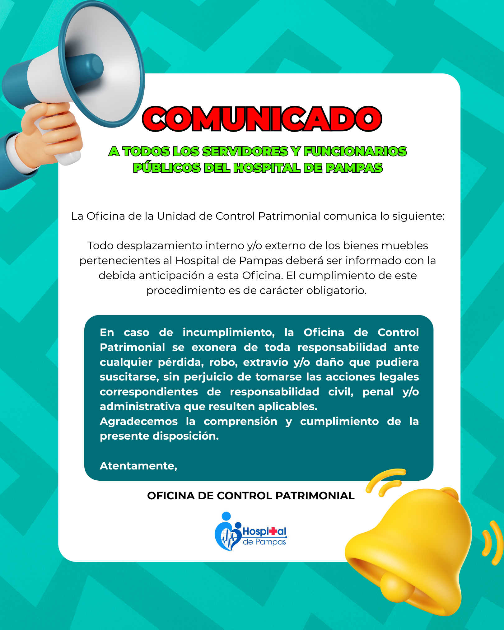 A TODOS LOS SERVIDORES PÚBLICOS DEL HOSPITAL DE PAMPAS
