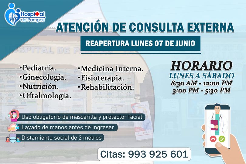 Hospital de Pampas reapertura las atenciones de servicio de Consulta Externa
